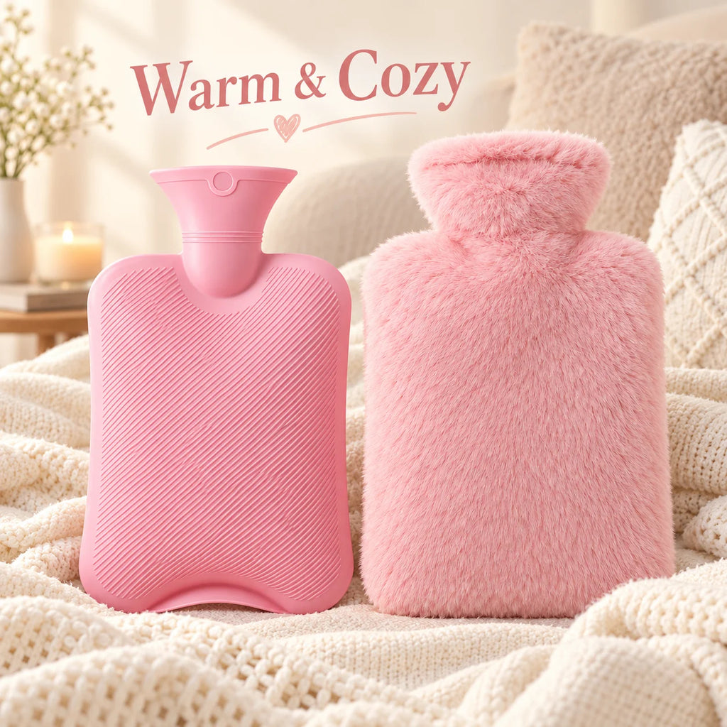 Soft Plush Hot Water Bottle with Cover – Reusable Warm Bag