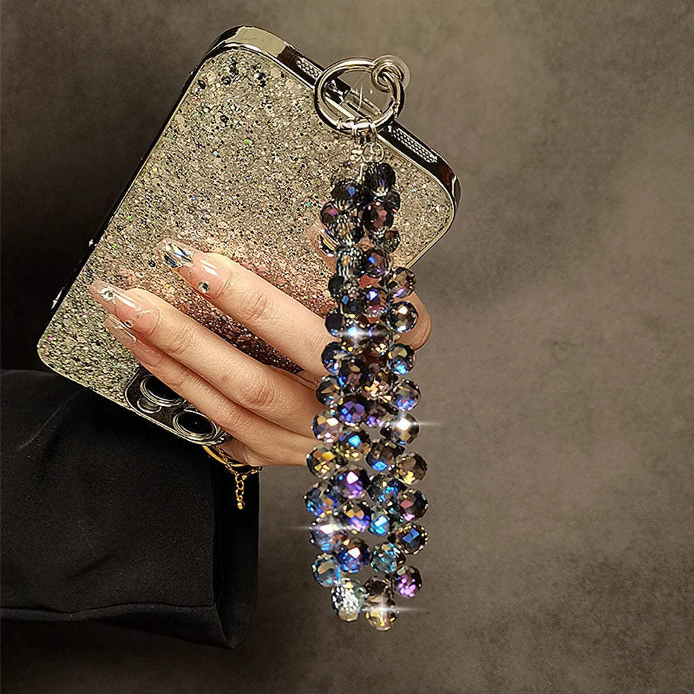 Crystal Rhinestone Bead Phone Wrist Strap Lanyard Keychain