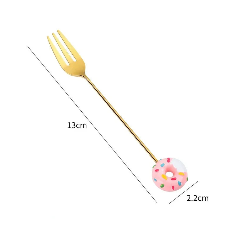 Stainless Steel Donut Cartoon Dessert Spoon & Fork