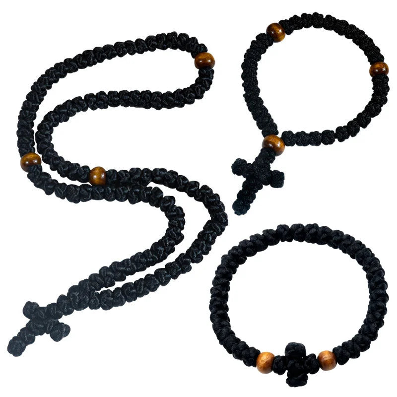 Orthodox Wooden Prayer Beads Rosary Bracelet – Rope & Fabric