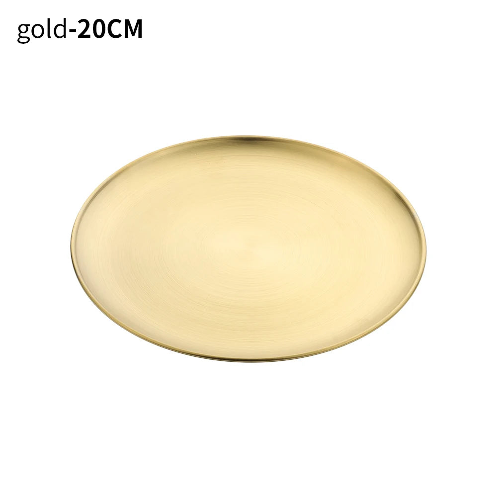 Stainless Steel Round Shallow Tray – Gold & Silver | 14–26cm