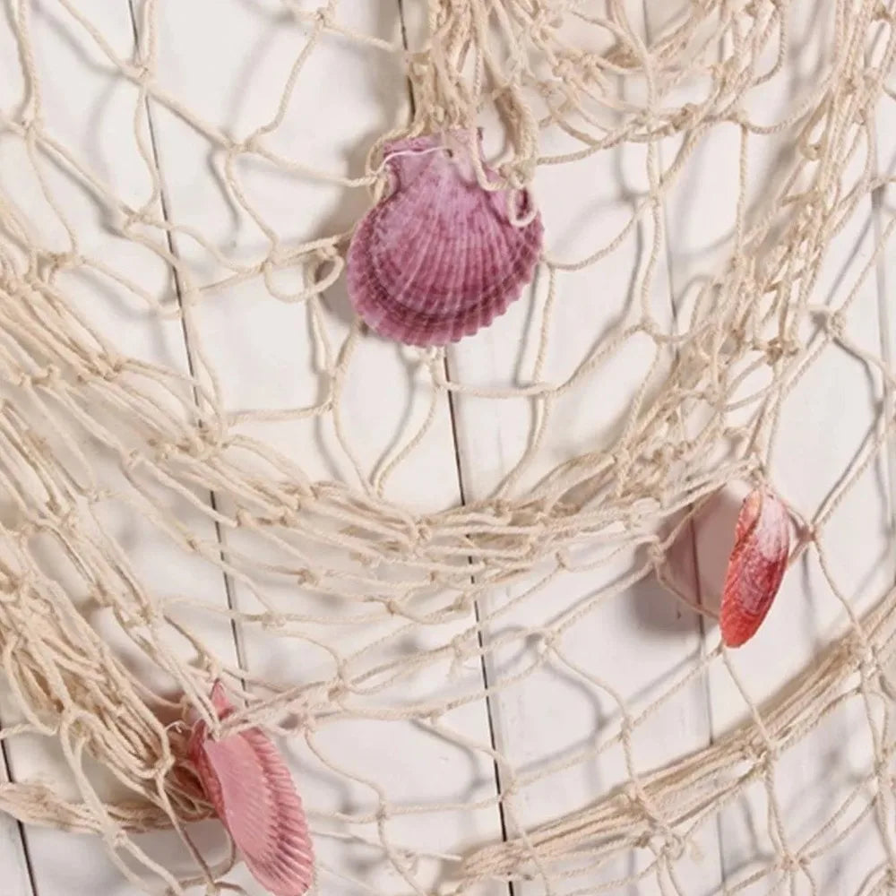 Nautical Decorative Fishing Net with Shells 1x2m – Beige