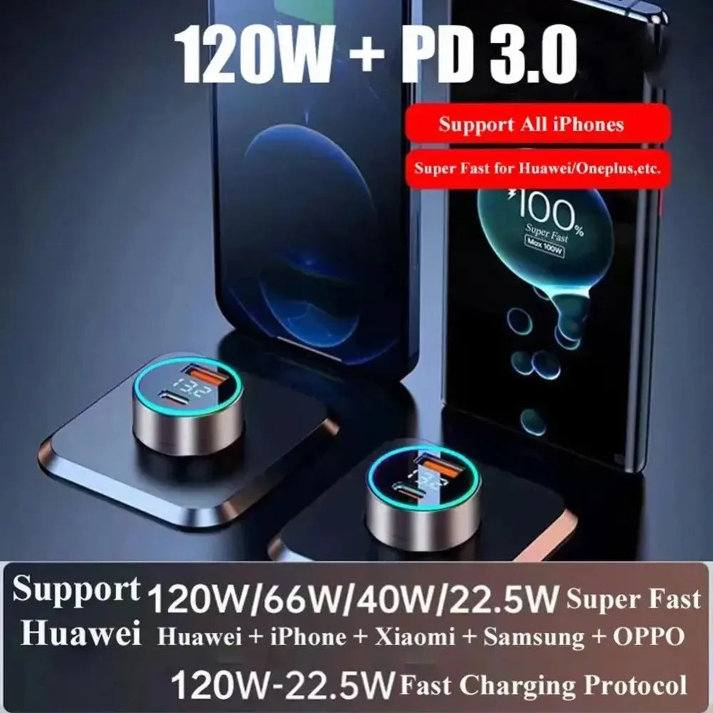 2-Port 120W Fast USB Car Charger | Quick Charge Adapter