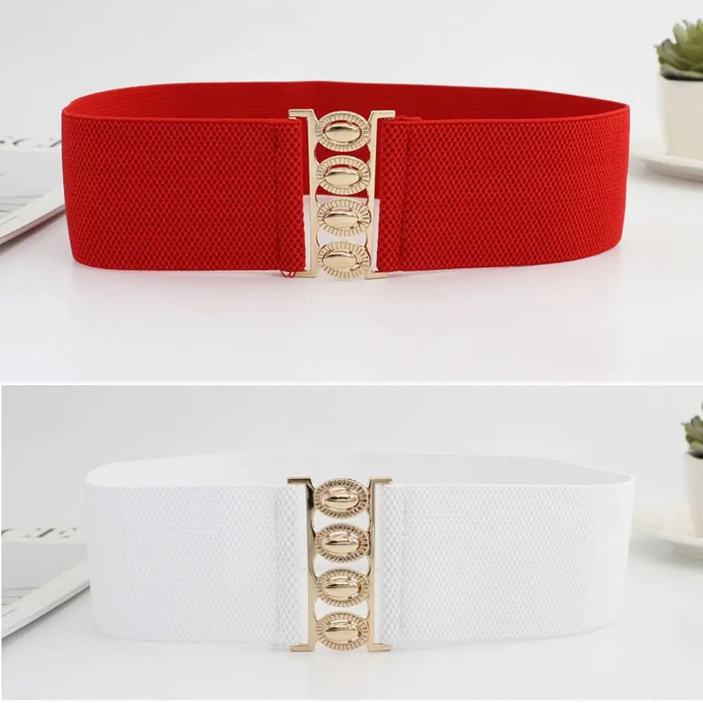 Women's Wide Elastic Waist Belt with Metal Buckle – 3 Colors