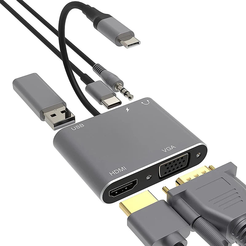 OULLX 5-in-1 USB-C Hub | 4K HDMI, VGA, USB 3.0 & PD Adapter