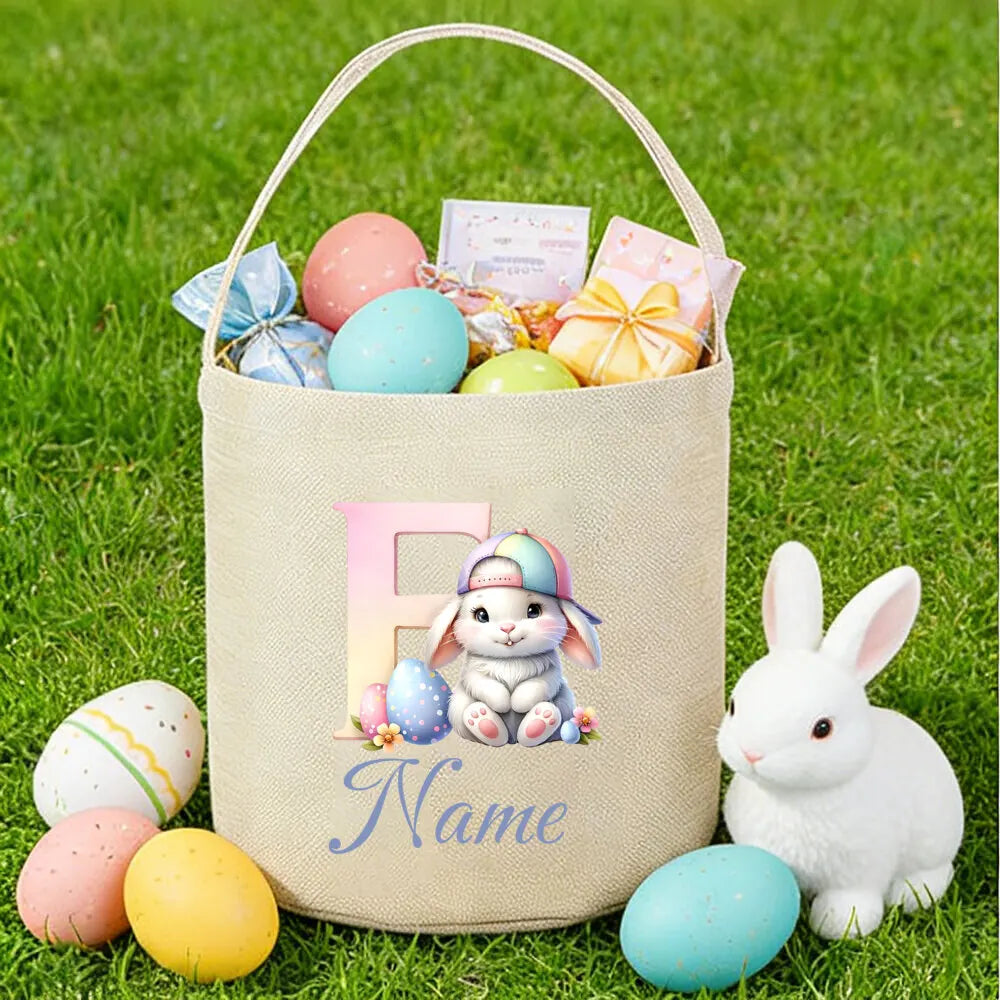 Personalized Bunny Easter Basket for Kids – Custom Name Bag
