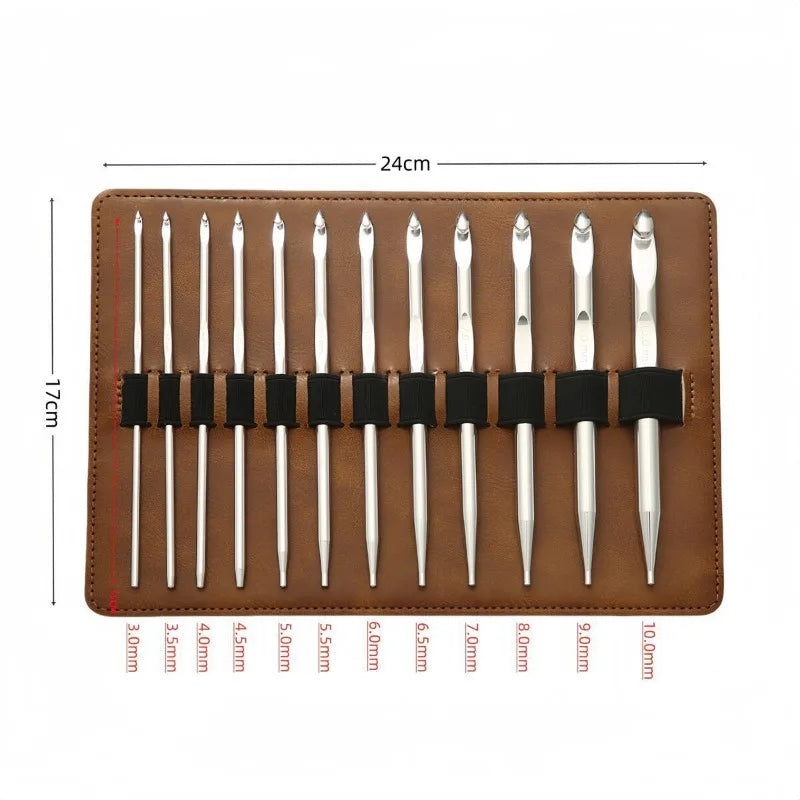 12-Piece Aluminium Tunisian Crochet Hook Set – Interchangeable