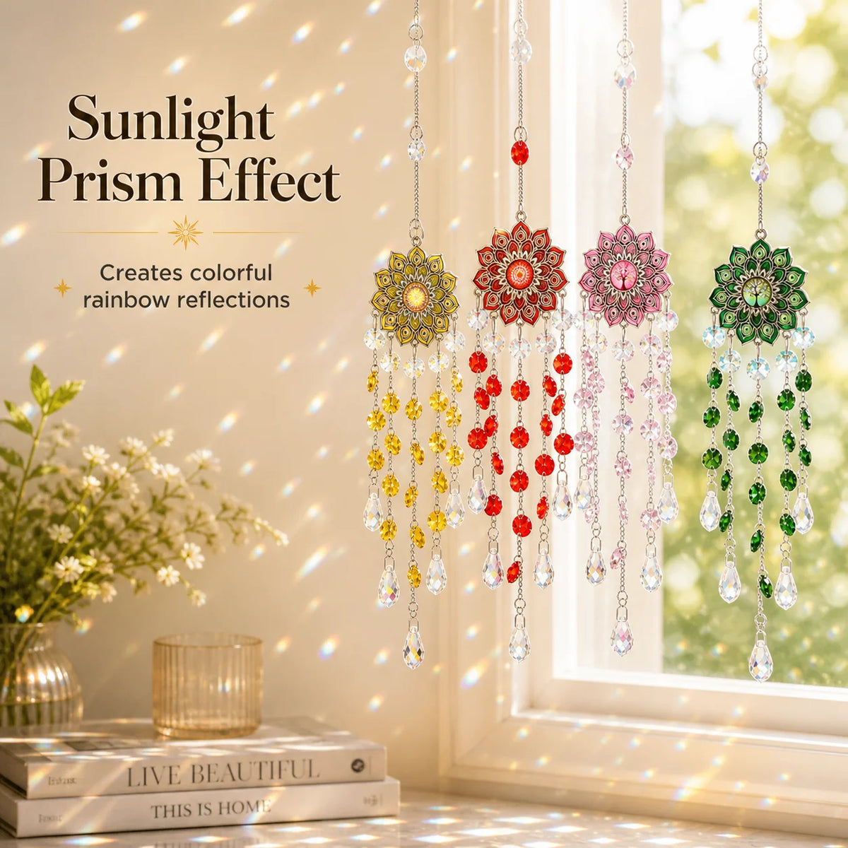 Crystal Sun Catcher Floral Rainbow Prism Pendant – 4 Colors