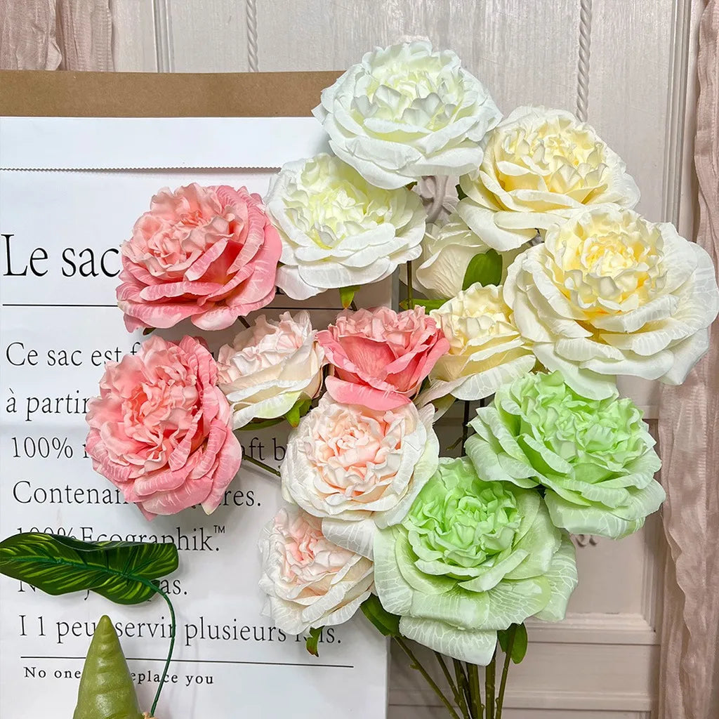 Silk Lychee Rose Artificial Flower Stem | 3 Heads, 10 Colors