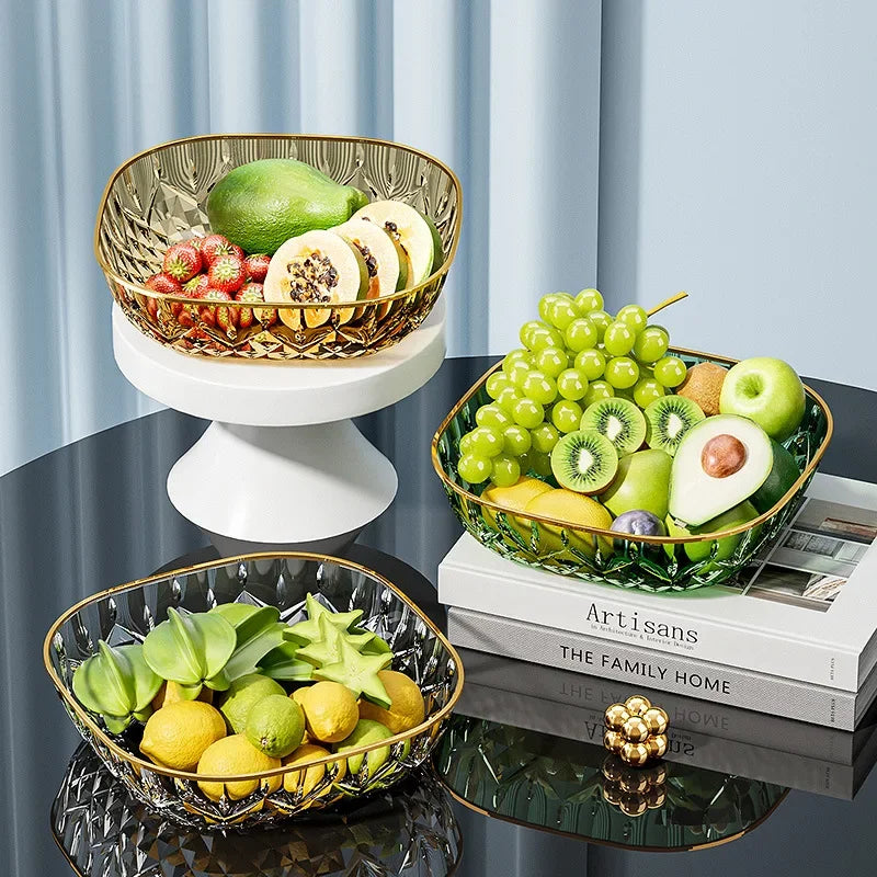 Square Transparent Serving Tray with Gold Edge – Snack & Fruit Plate
