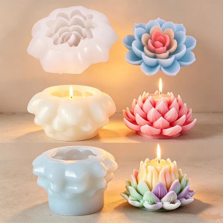 3D Flower Silicone Candle Mold – Rose & Lotus Soap Craft