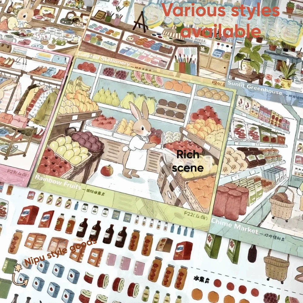 3D Bunny Shop Scene Sticker Book – DIY Scrapbook Craft