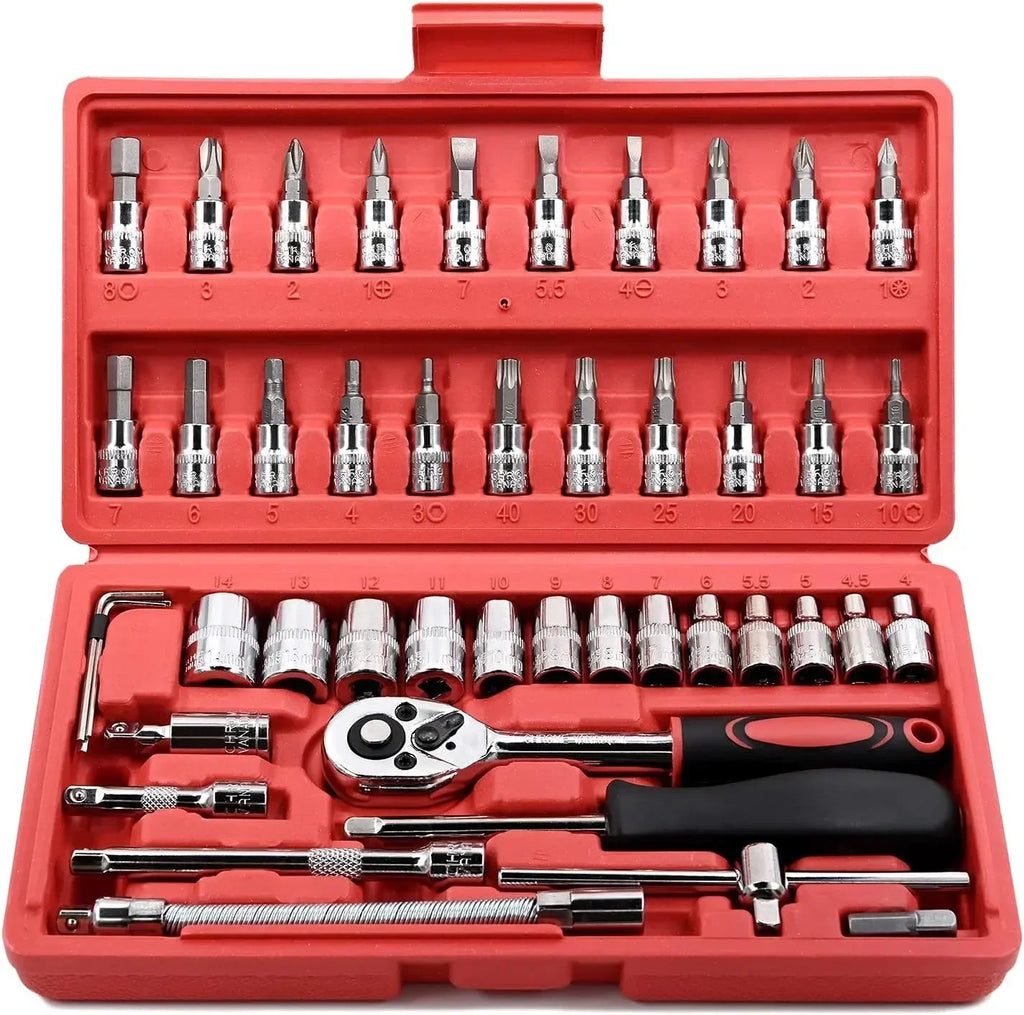 46-Piece 1/4" Socket Ratchet Wrench Set – Car Repair Kit