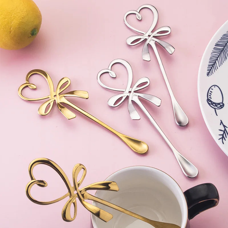 Stainless Steel Heart & Bow Spoon – Coffee & Dessert Spoon