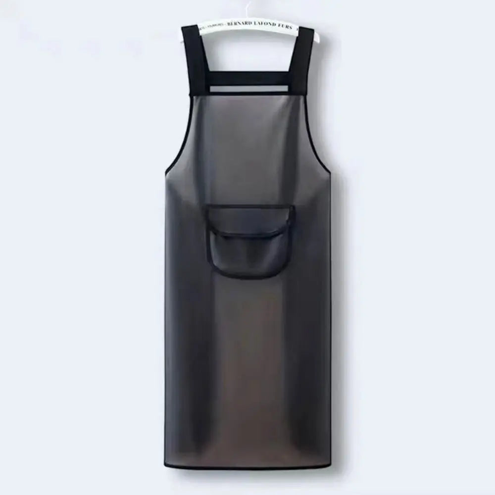 PVC Waterproof Kitchen Apron – Transparent Black, Oil-Resistant