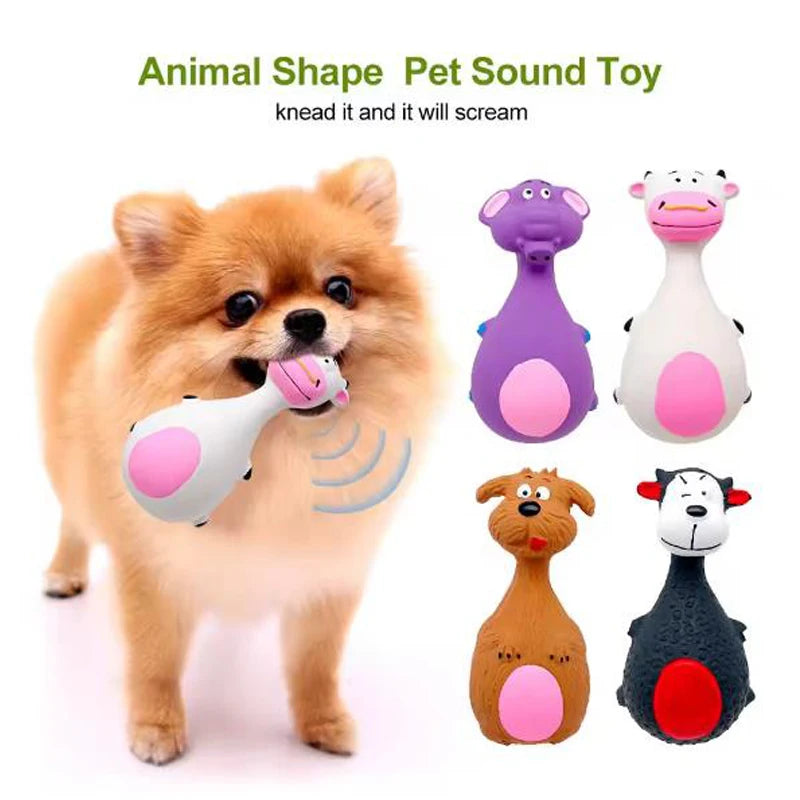 Cartoon Squeaky Latex Dog Toy – Elephant, Cow & Brown Designs