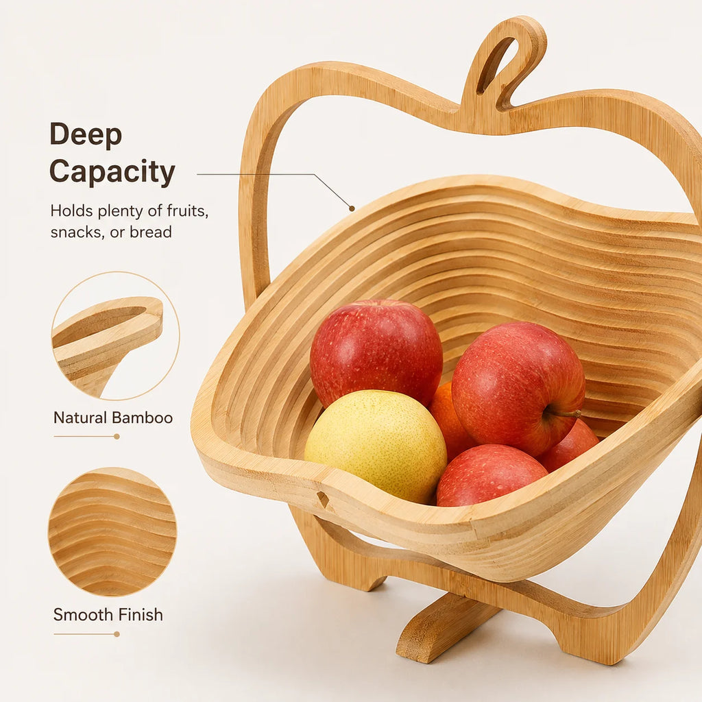 Foldable Bamboo Fruit Basket & Heat-Resistant Wooden Tray