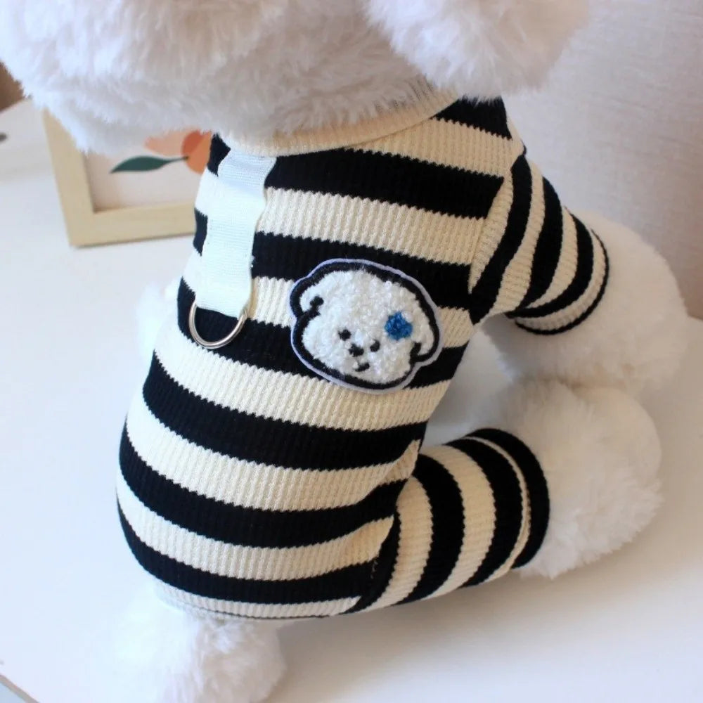 Striped Dog Jumpsuit – Breathable 4-Leg Puppy Pajamas