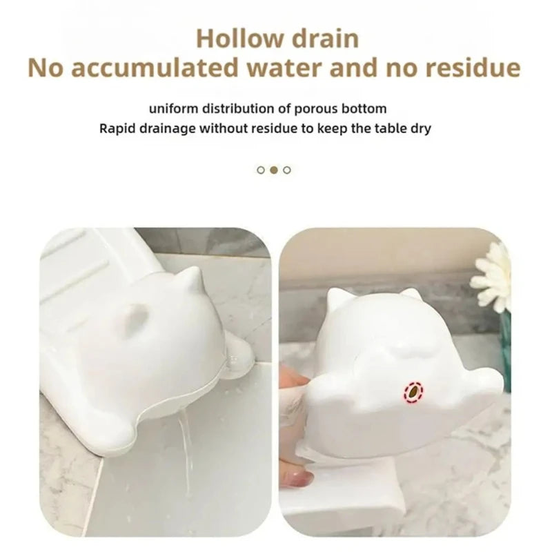 Cat Shaped Self-Draining Soap Tray | Bathroom Kitchen Holder