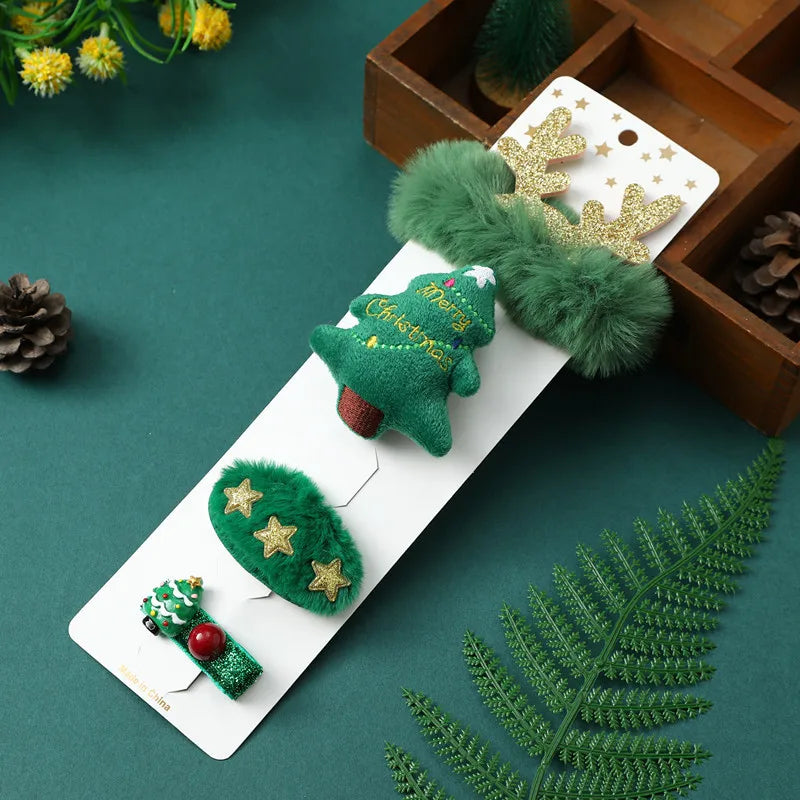 4-Piece Girls Christmas Hair Accessories Set | Holiday Headwear