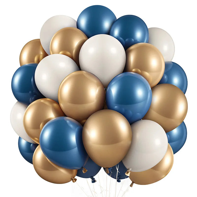 50PCS Navy Blue Gold White Latex Balloons – Wedding & Party