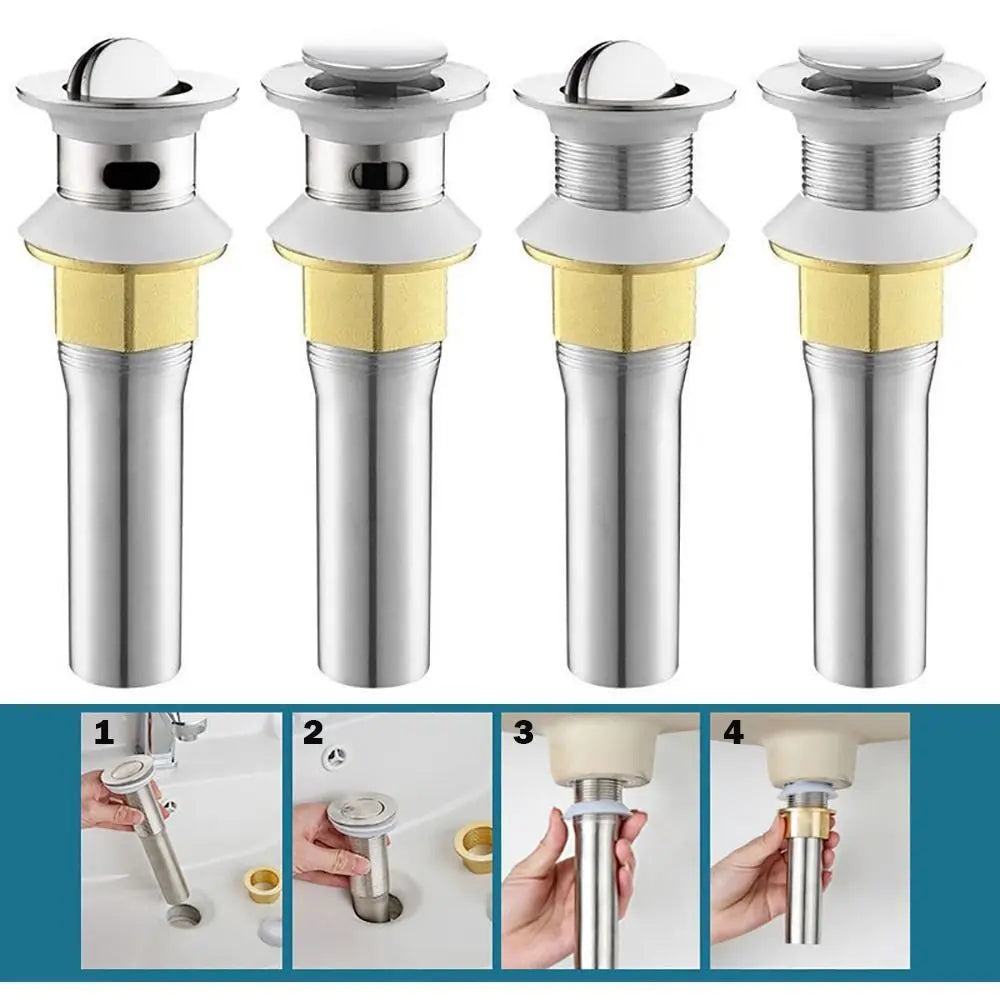 Brass Pop-Up Bathroom Sink Drain Stop & Strainer Plug