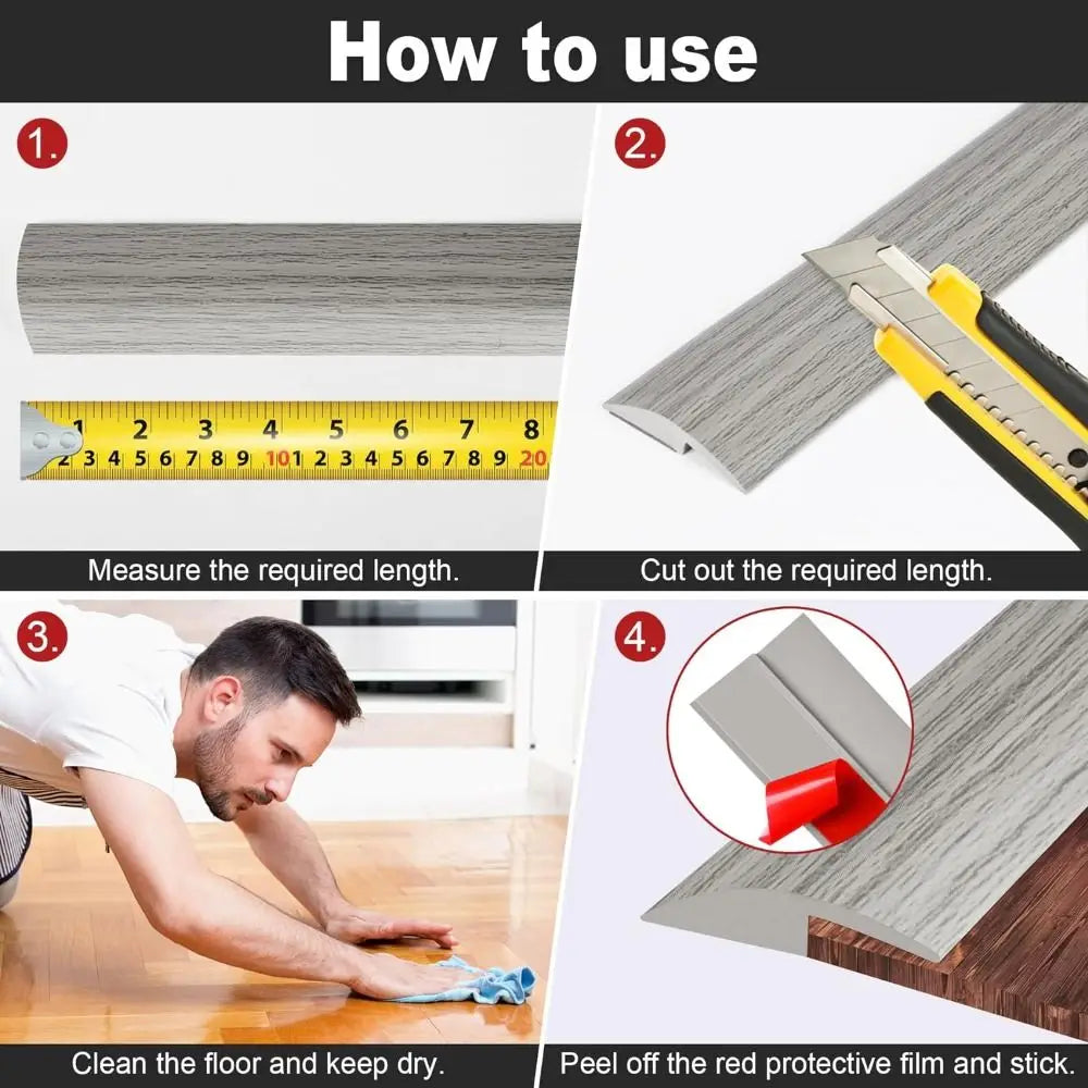 PVC Floor Transition Strip – Cuttable Self-Adhesive Threshold Cover