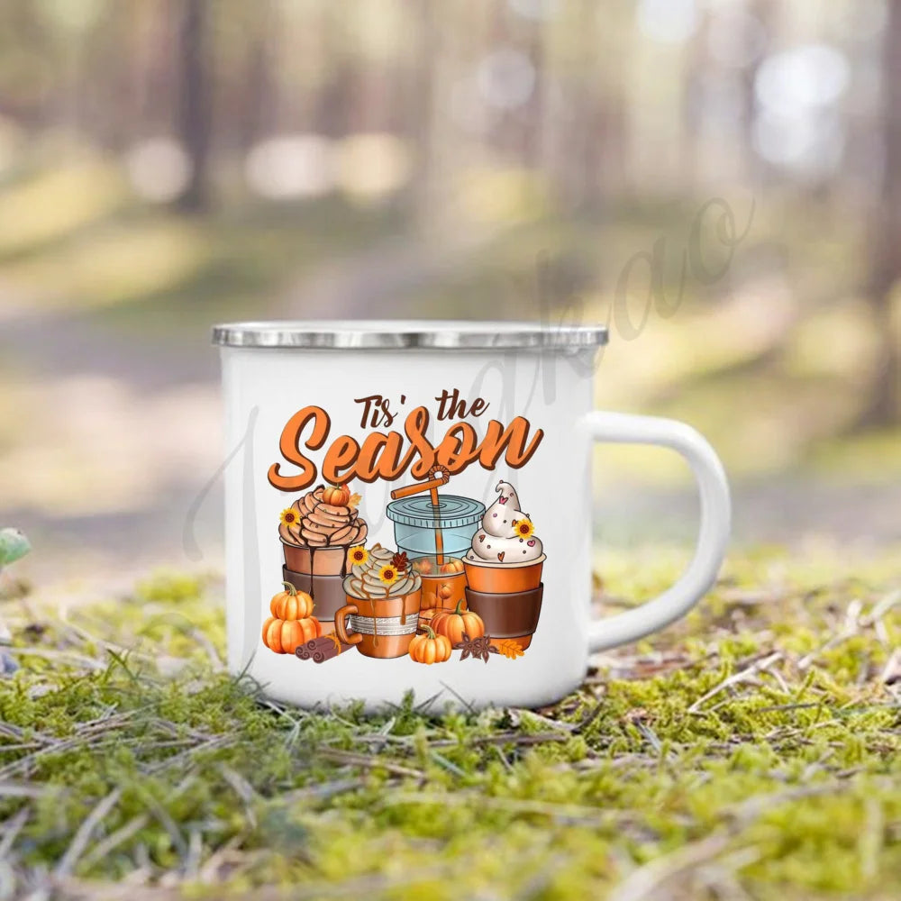 Tis' The Season Enamel Mug | Fall Coffee & Cocoa Cup Gift