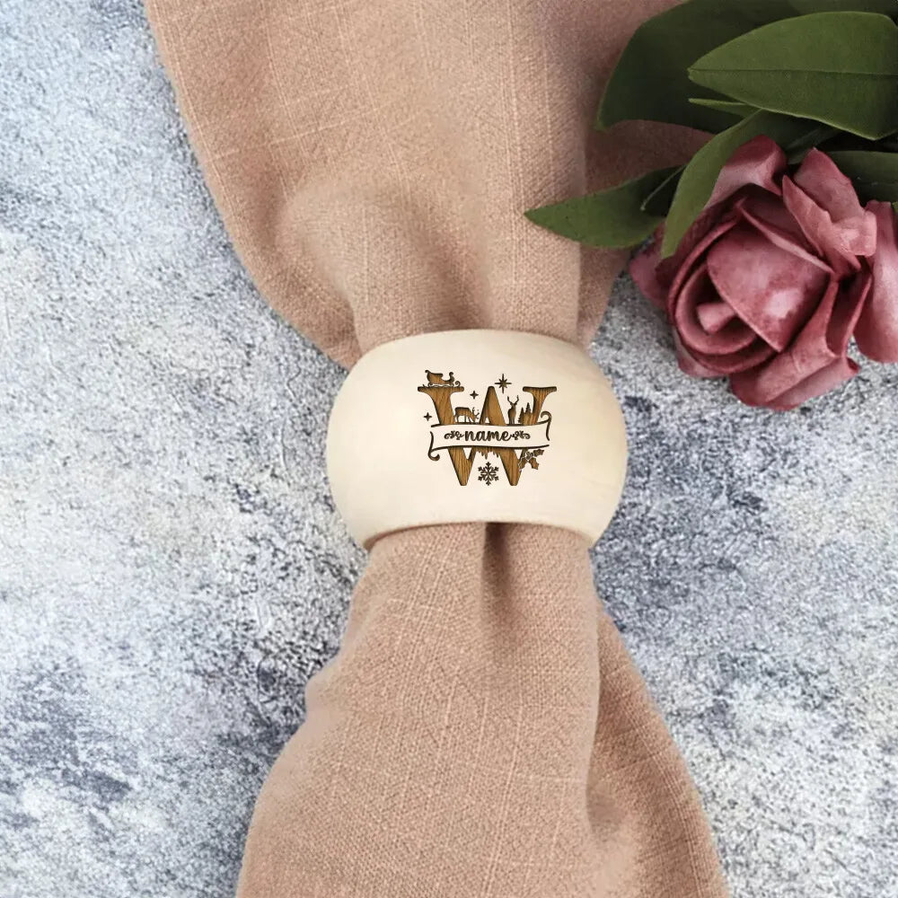 Personalized Engraved Wood Napkin Rings – Holiday Table Decor