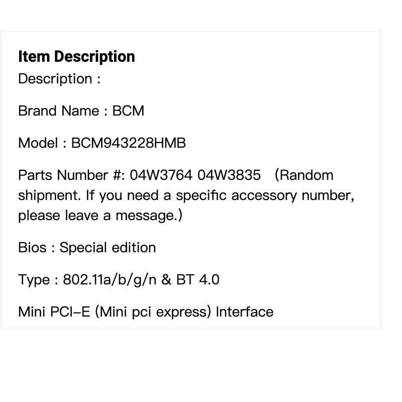 BCM943228HMB Half Mini PCIe Wireless Card for Lenovo E130 E330