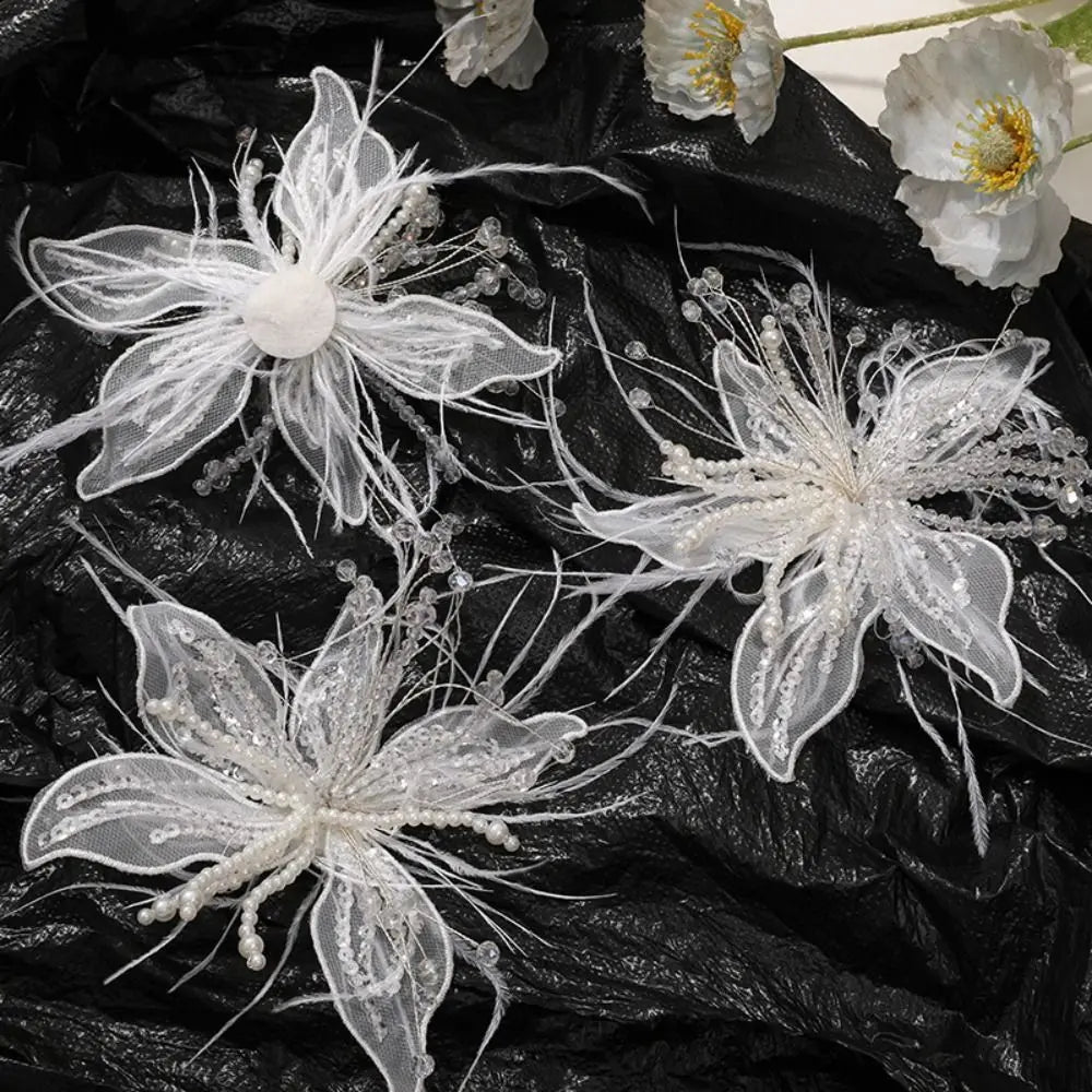 3D Organza Flower Patch – Pearl Crystal Lace Appliqué DIY