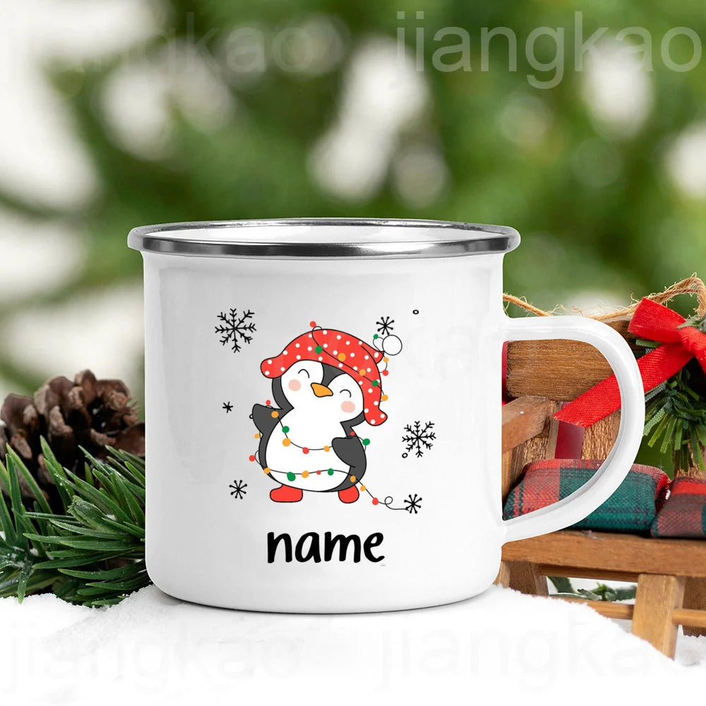 Personalized Snowman Enamel Mug – Kids Christmas Cocoa Cup