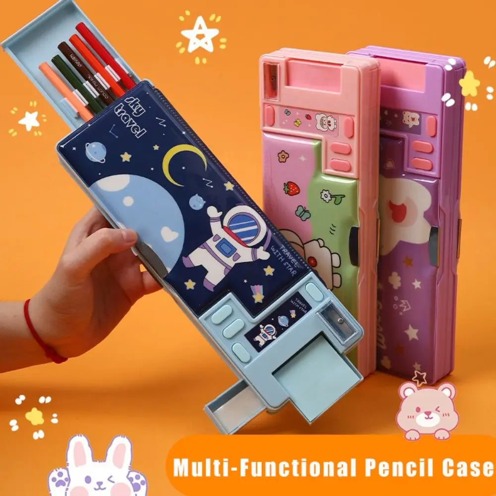 Double Layer Pencil Case with Calculator & Sharpener