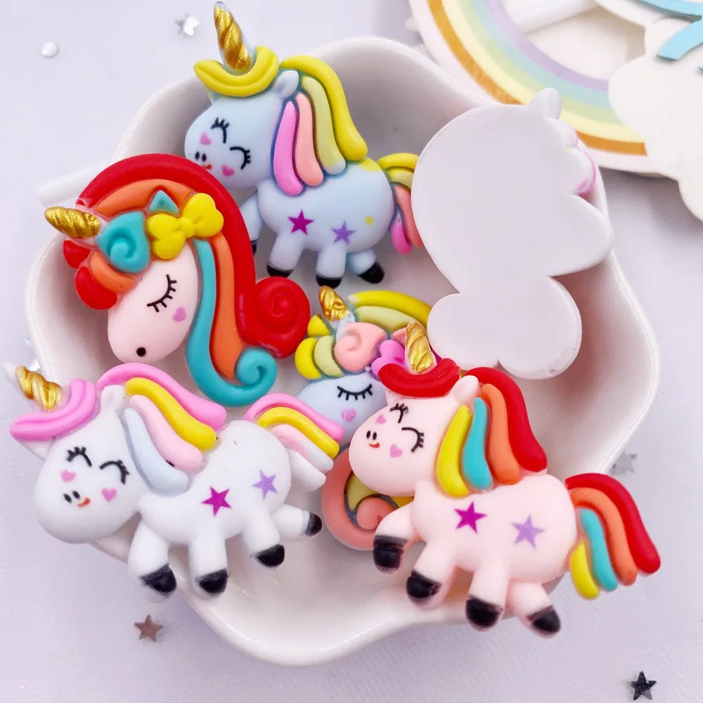 10PCS Kawaii Resin Unicorn Flatback Figurines | DIY Craft Décor