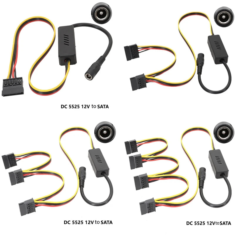 DC 12V to SATA Power Cable – 1 to 4 Port HDD Splitter Adapter
