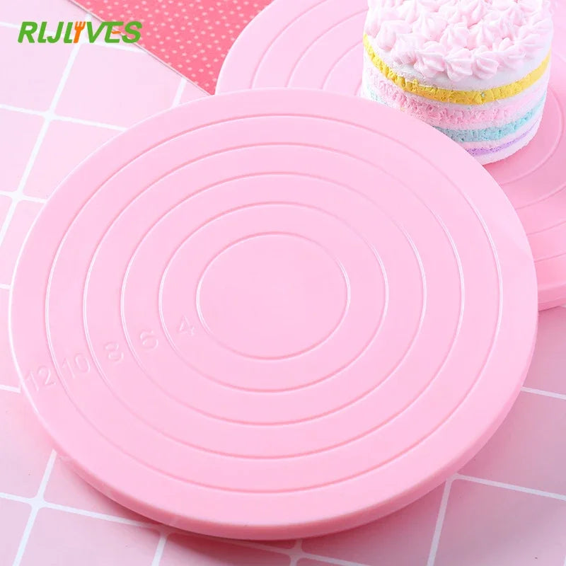Pink Rotating Cake Turntable Stand – 14cm Round Platform