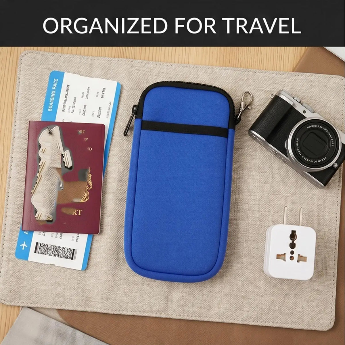 Dual Compartment Phone & Glasses Storage Bag with Carabiner