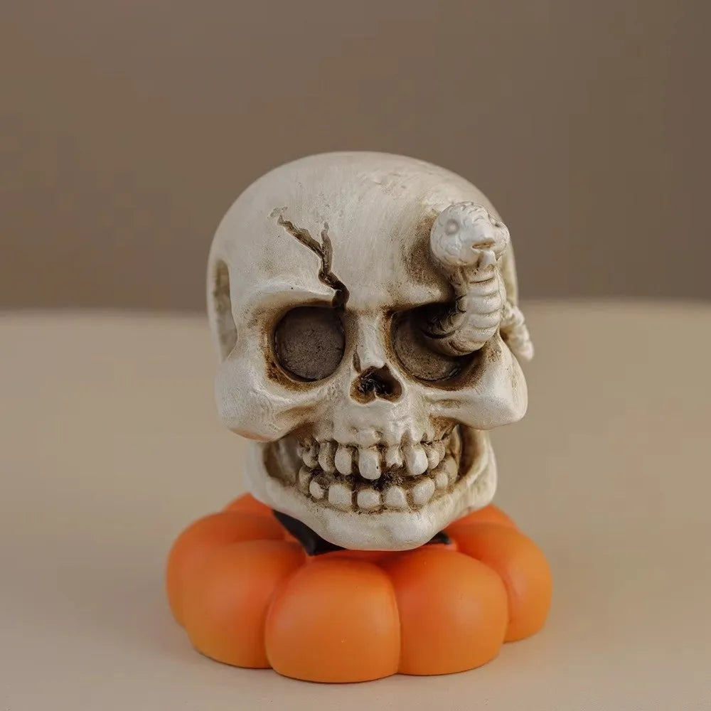 Resin Halloween Ghost Figurine | Mini Pumpkin & Skull Decor