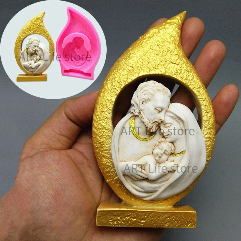 3D Jesus & Madonna Silicone Mold – Candle Soap Resin Plaster