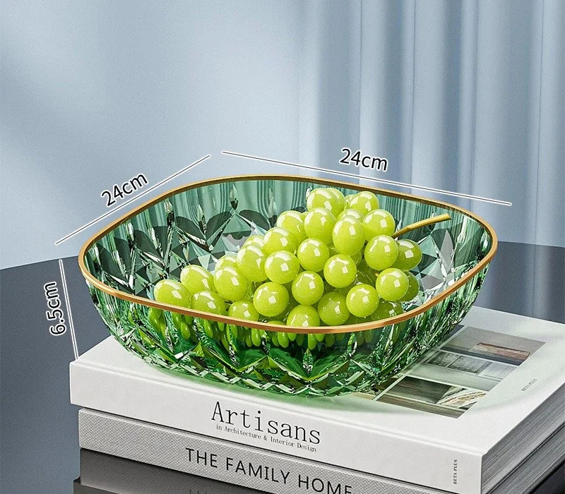 Square Transparent Serving Tray with Gold Edge – Snack & Fruit Plate