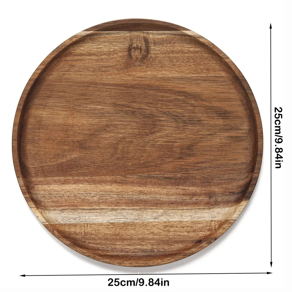 Round Wooden Serving Tray – Vintage Décor & Dessert Platter