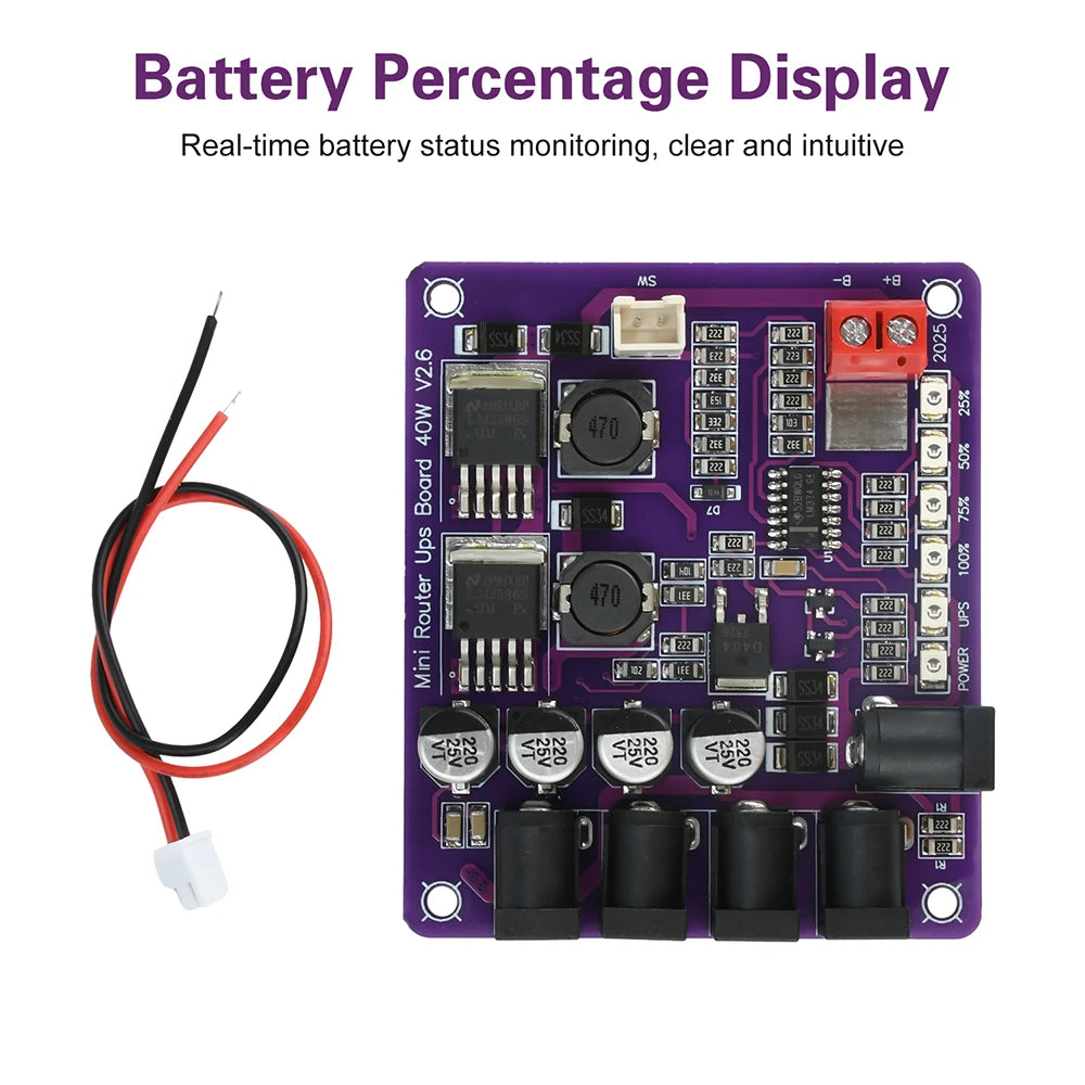 40W UPS Power Module 12.6V | 4-Port Battery Backup Board