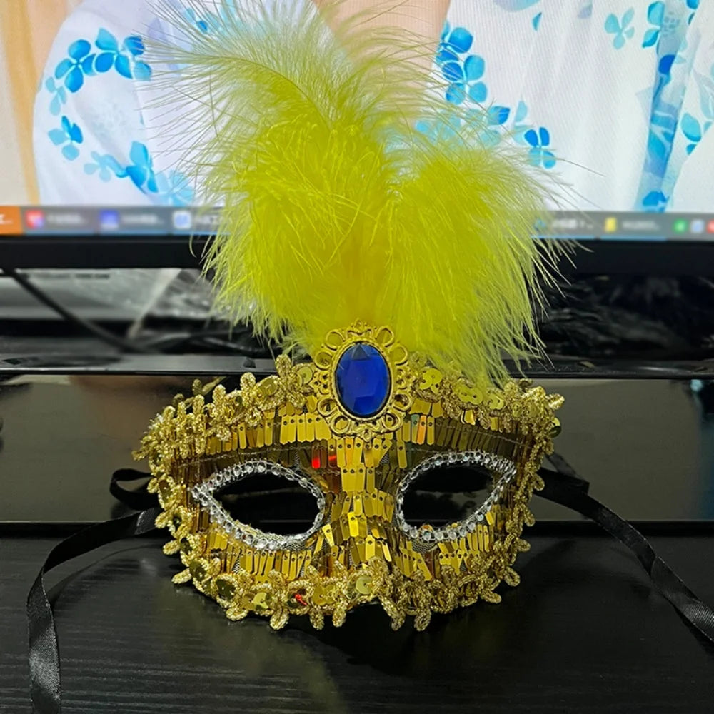 Princess Feather Venetian Masquerade Half Face Mask