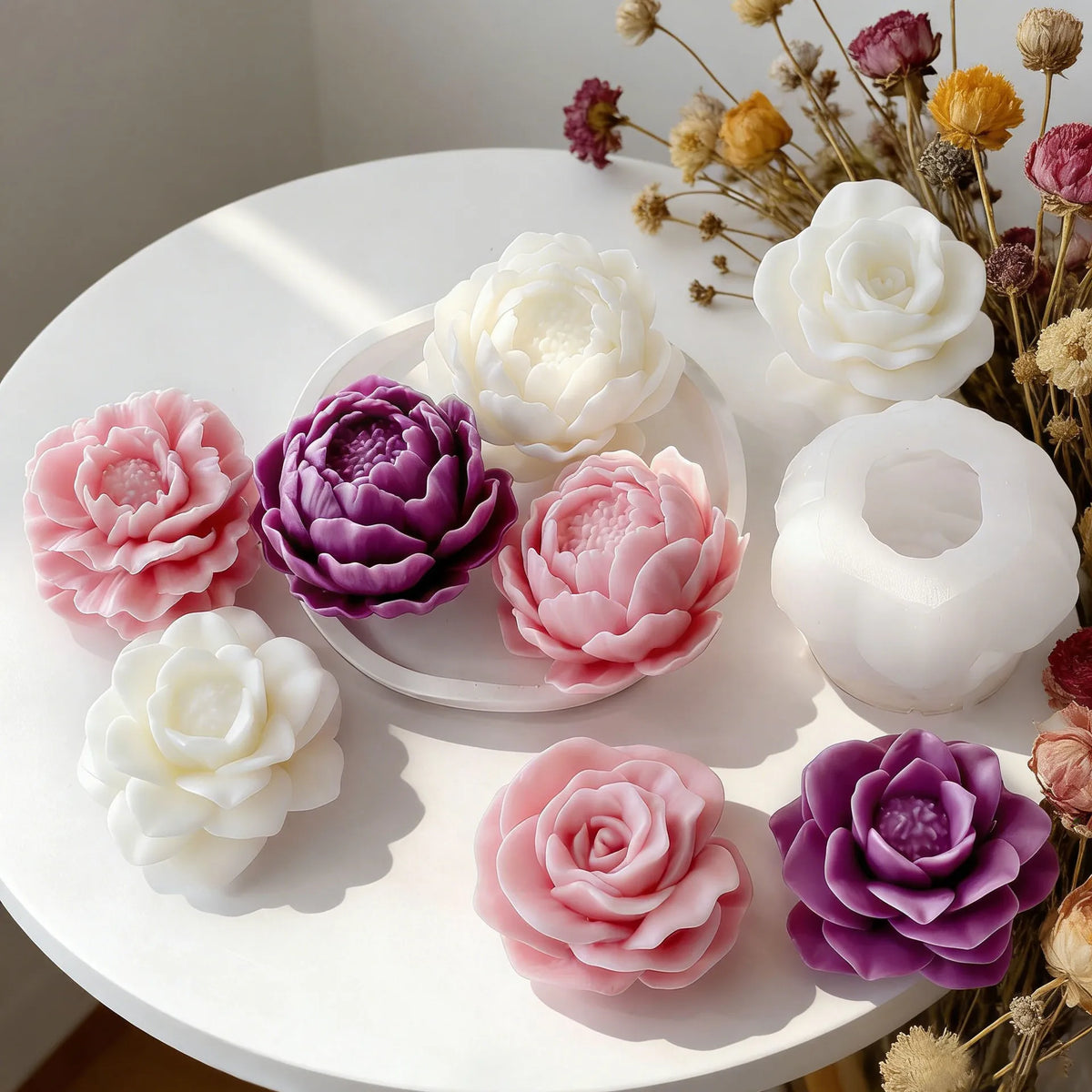 3D Peony Rose Silicone Mold – Candle, Resin & Cake DIY Mold