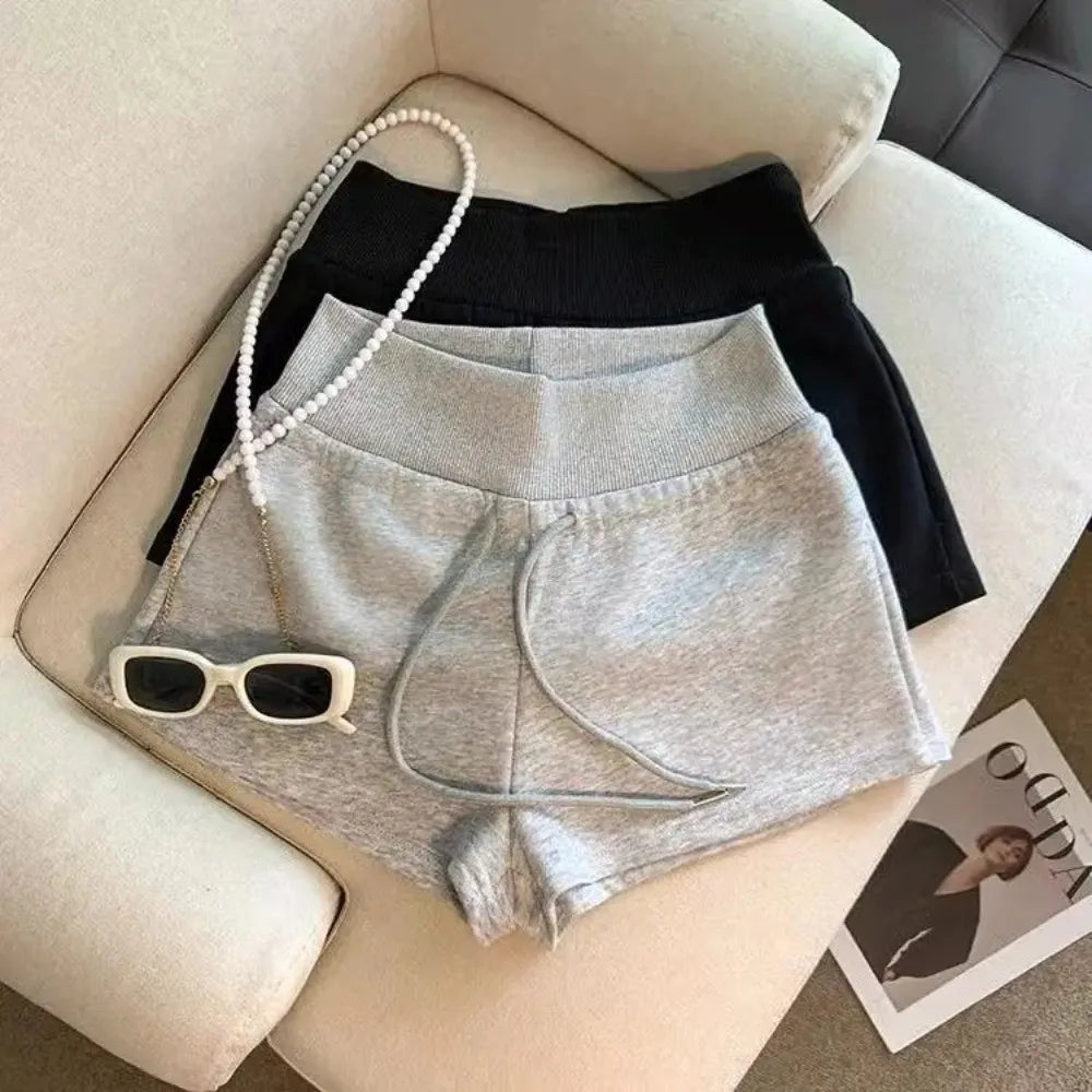 Women's Drawstring Sports Shorts – Slim Fit Casual | Black & Grey