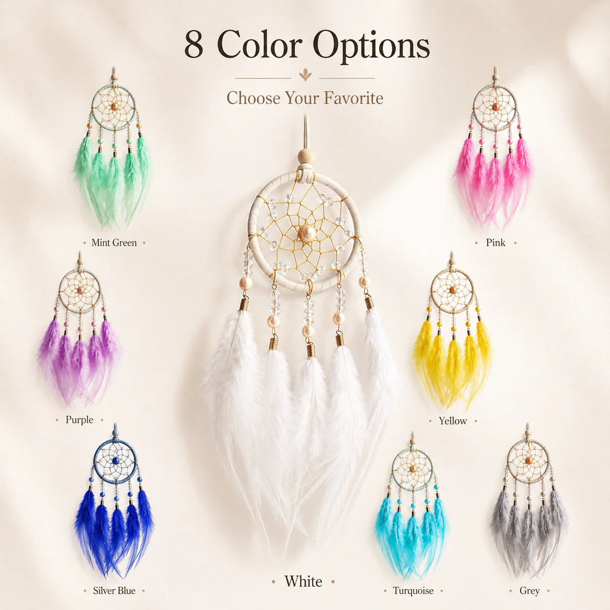 Boho Dream Catcher Ornament – Crystal Beads & Feathers Décor
