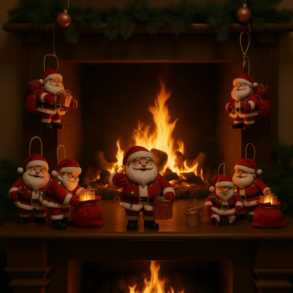 10-Piece Wooden Santa Claus Christmas Hanging Ornaments Set