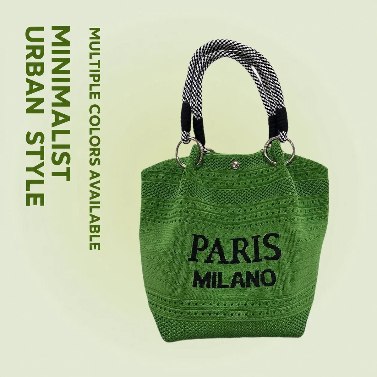 Knitted Bucket Handbag | Magnetic Closure Woven Top Handle Bag