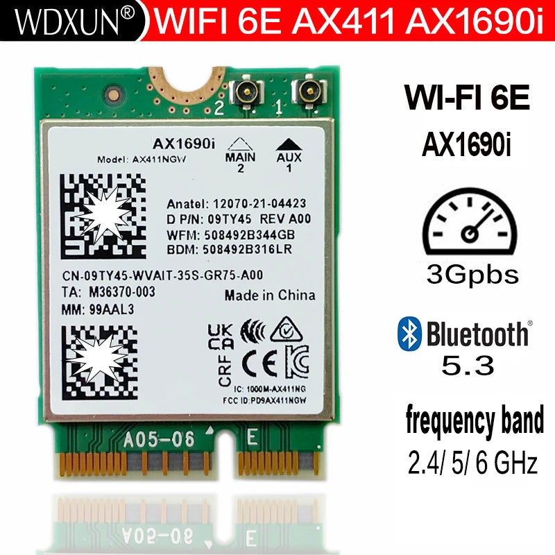Wi-Fi 6E AX411 M.2 Tri-Band Card 2.4Gbps + Bluetooth 5.3