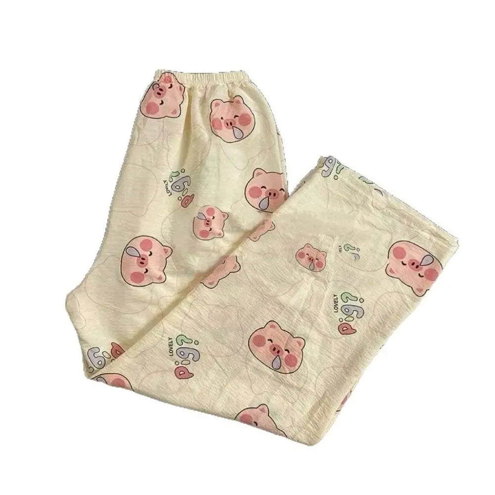 Women's Cartoon Print Wide Leg Pajama Pants | High Waist